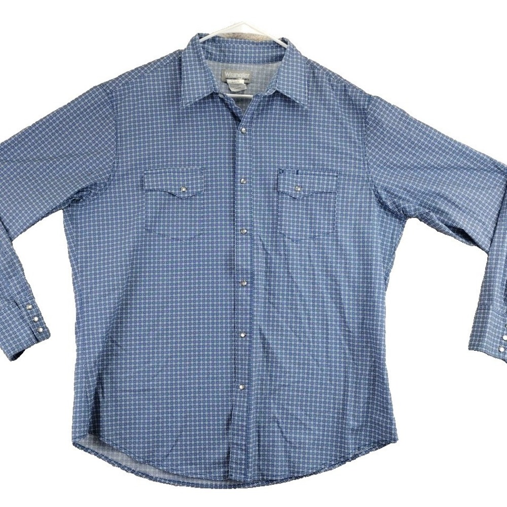 Wrangler Western Shirt Mens‎ XL Blue Geometric Print Snap Front Long Sleeve